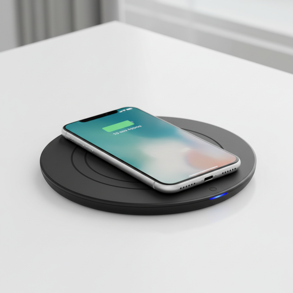 30W Fast Wireless Charger - Circular charging pad with iPhone